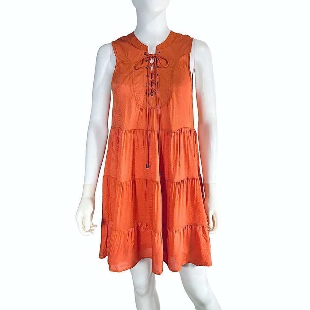 Give Her Six Orange Ruffle Tie Mini Dress Small